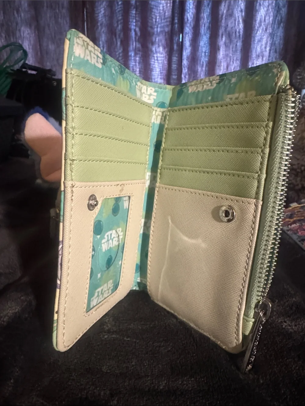 Loungefly Yellow Baby Yoda Macaron Zip Wallet with Mint Accents